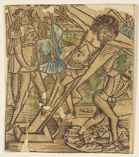 One of the Seven Falls of Christ by Anonymous, German, 15th century depicting Matthew 27