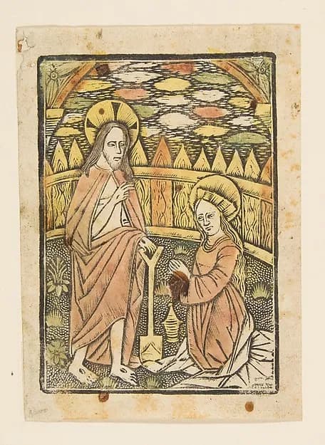 Christ Appearing to St. Mary Magdalen by Anonymous, German, 15th century depicting Luke 7