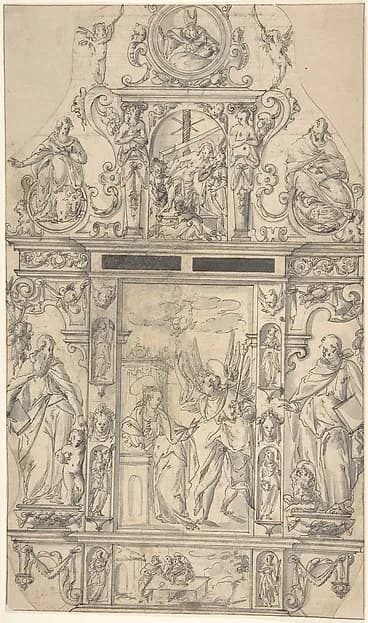 Design for a Tabernacle with the Annunciation by Anonymous, German, 17th century depicting Exodus 25
