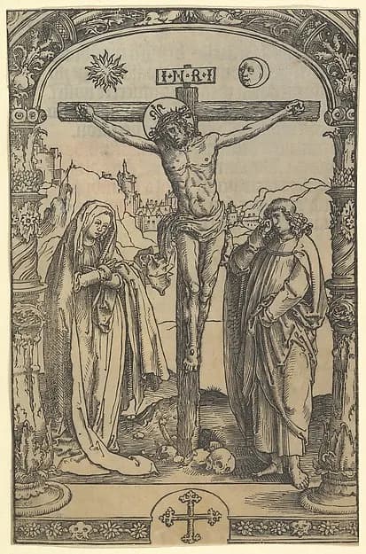 The Crucifixion used in Missale Traiectense (Utrecht Missal), Leiden, 1514 by Lucas van Leyden depicting Matthew 27