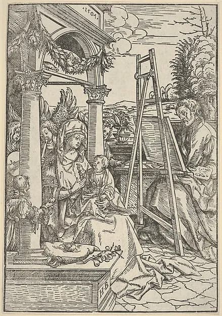 Saint Luke Painting the Virgin by Hans Burgkmair depicting Luke 1