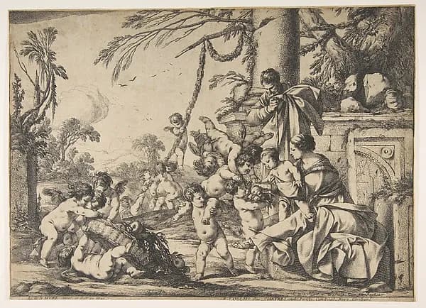 The Virgin and Christ Child Served by Angels by Laurent de La Hyre depicting Luke 2
