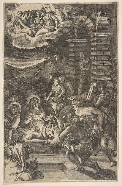 Adoration by Giulio Bonasone depicting Luke 2