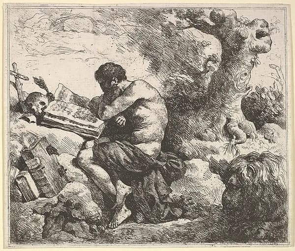 St. Jerome in a Landscape by Jean Jacques Lagrenée depicting Romans 8