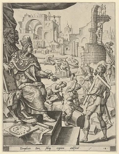 Solomon Building the Temple, from "The Story of Solomon" by Maarten van Heemskerck depicting 1 Kings 3