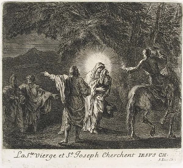 Virgin and St. Joseph Searching for Christ by Joseph François Parrocel depicting Luke 1