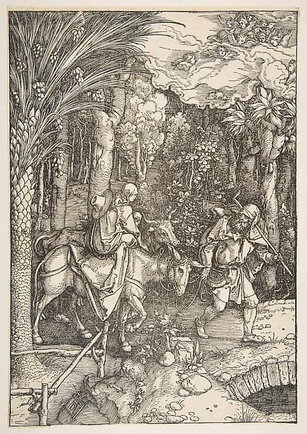 The Flight into Egypt, from The Life of the Virgin, from the Latin Edition by Albrecht Dürer depicting Matthew 2