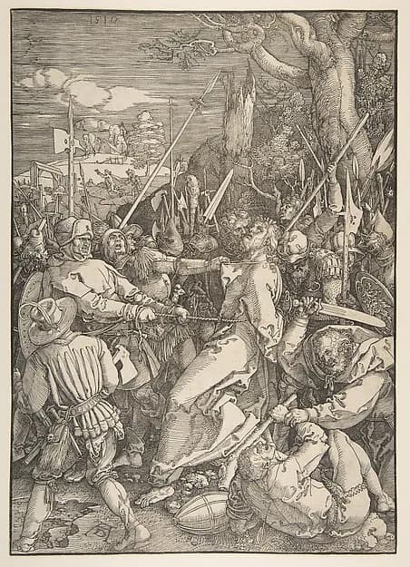 The Betrayal of Christ by Albrecht Dürer depicting Matthew 26