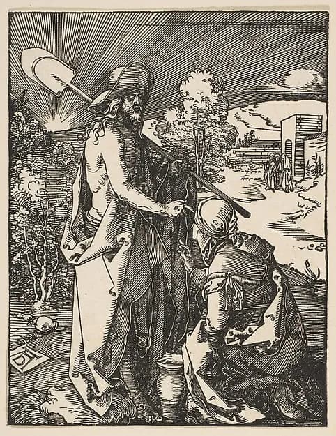 Christ Appearing to Mary Magdalen, from "The Small Passion" by Albrecht Dürer depicting Luke 7