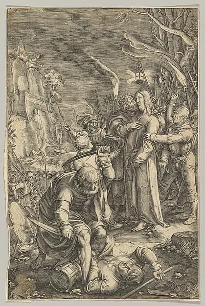 The Betrayal of Christ, from "The Passion of Christ" by Ludovicus Siceram depicting Matthew 26