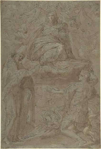 Madonna in Glory with Two Saints by Anonymous, Italian, late 16th century depicting Luke 2