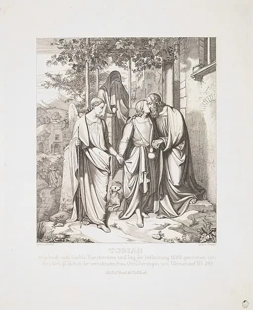 Tobias Takes Leave of his Father by Ferdinand Anton Krüger depicting Tobit 6