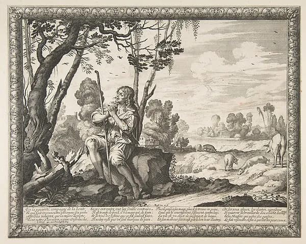 The Prodigal Son Guarding Pigs (L'Enfant prodigue garde les cochons) by Abraham Bosse depicting Luke 15
