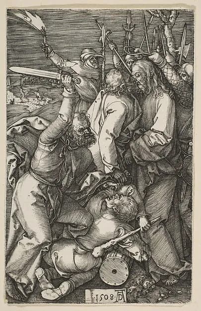 The Betrayal of Christ, from "The Passion" by Albrecht Dürer depicting Matthew 26