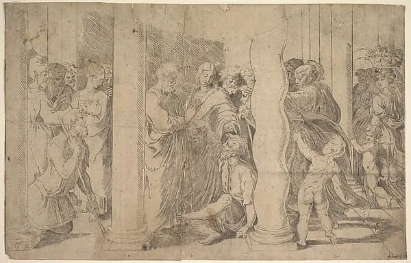 Saints Peter and John healing the Sick by Anonymous, Italian, 16th century depicting Matthew 9