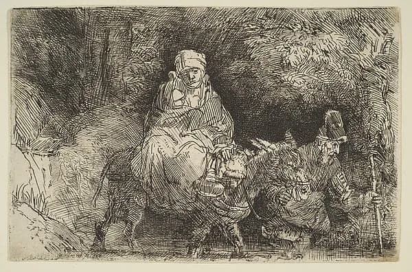 The Flight into Egypt: Crossing a Brook by Rembrandt van Rijn depicting Matthew 2