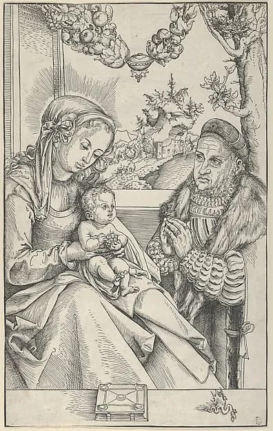 Frederick the Wise in Prayer before the Virgin and Child by Lucas Cranach the Elder depicting Luke 2