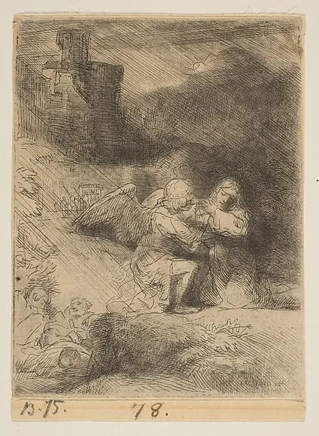 The Agony in the Garden by Rembrandt van Rijn depicting Matthew 26