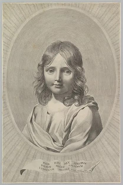 Bust of Jesus as a Child in an Oval by Claude Mellan depicting John 1