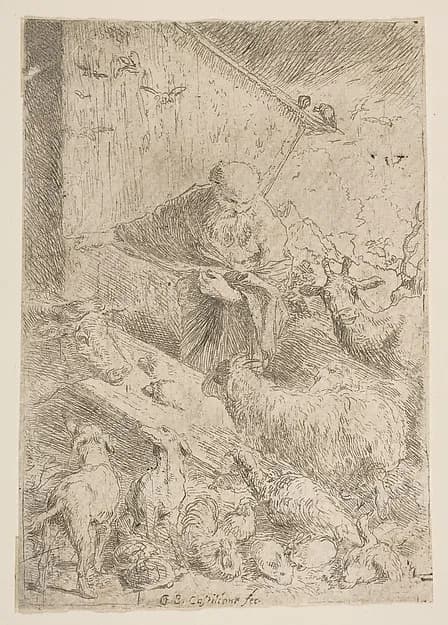 Noah letting the animals into the ark by Giovanni Benedetto Castiglione (Il Grechetto) depicting Genesis 7