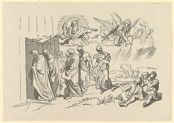 Gods Summons Noah and His Family into the Ark by Joseph von Führich depicting Genesis 7