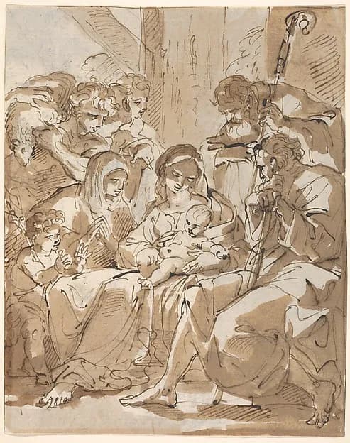 Adoration of the Shepherds by Ubaldo Gandolfi depicting Luke 2