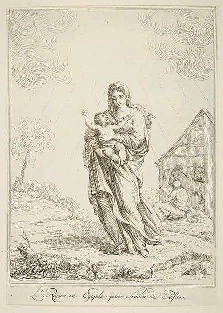 Rest on the flight into Egypt by Anonymous, French, 18th century depicting Matthew 2