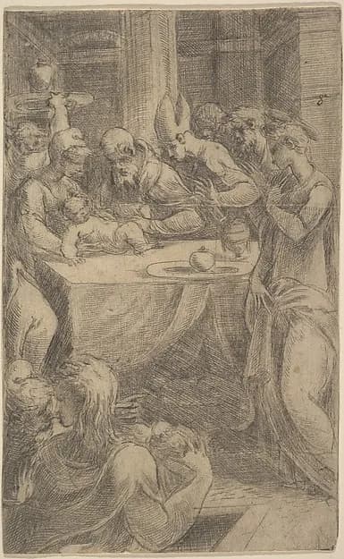 The Circumcision of Christ by Andrea Schiavone (Andrea Meldola) depicting Luke 2
