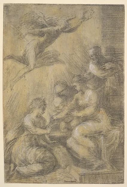 The mystic marriage of Saint Catherine by Andrea Schiavone (Andrea Meldola) depicting Romans 8