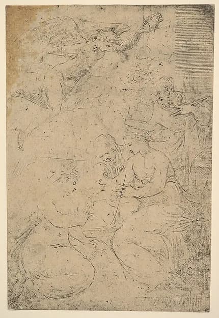 The mystic marriage of Saint Catherine by Andrea Schiavone (Andrea Meldola) depicting Romans 8