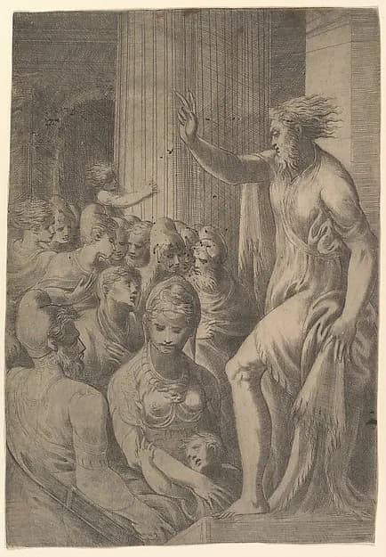 Saint Paul preaching in Athens by Andrea Schiavone (Andrea Meldola) depicting Acts 17