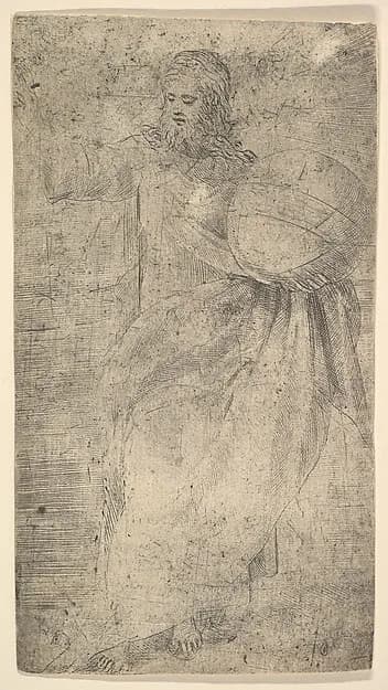 Christ as the Savior holding a globe, from "Christ and the Apostles" by Andrea Schiavone (Andrea Meldola) depicting John 1
