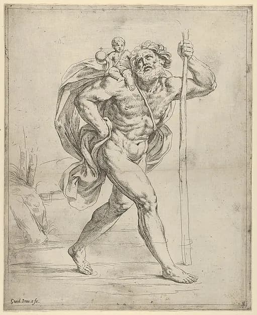 Saint Christopher walking with the infant Christ on his right shoulder by Guido Reni depicting John 1