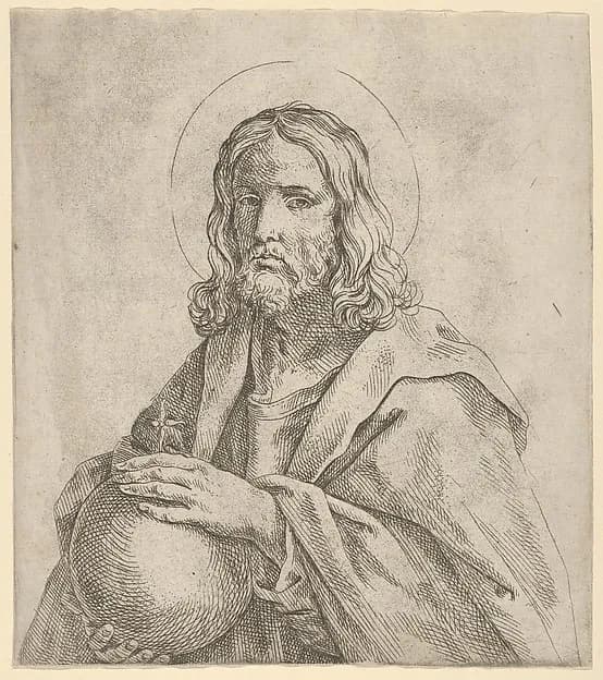 Christ seen in half-length, holding a globe surmounted by a cross by Anonymous depicting John 1