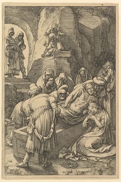 The Entombment, from "The Passion of Christ" by Hendrick Goltzius depicting Matthew 27