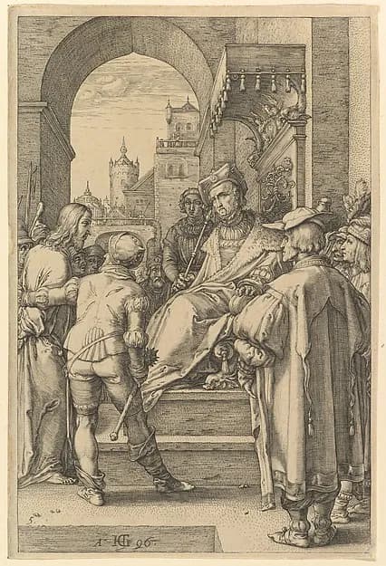 Christ Before Pilate, from "The Passion of Christ" by Hendrick Goltzius depicting Matthew 27