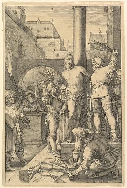 The Flagellation, from "The Passion of Christ" by Hendrick Goltzius depicting Matthew 27
