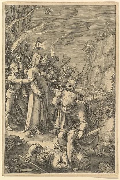 The Betrayal of Christ, from "The Passion of Christ" by Hendrick Goltzius depicting Matthew 26