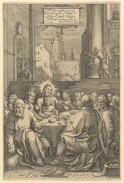 The Last Supper, from "The Passion of Christ" by Hendrick Goltzius depicting Matthew 26