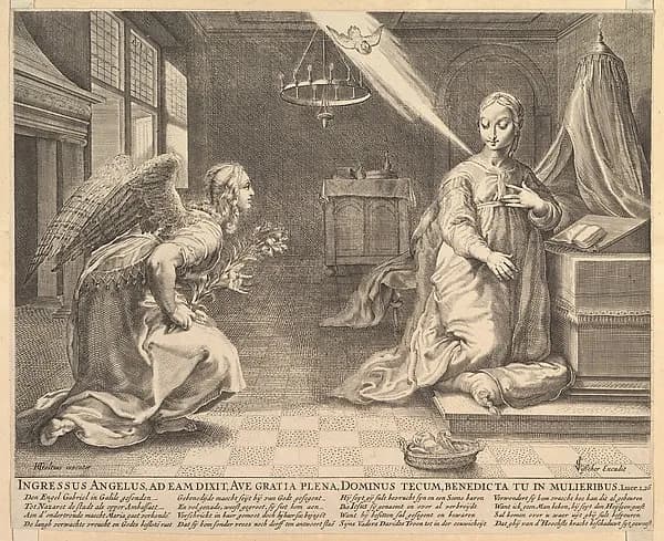 The Annunciation by Hendrick Goltzius depicting Luke 1