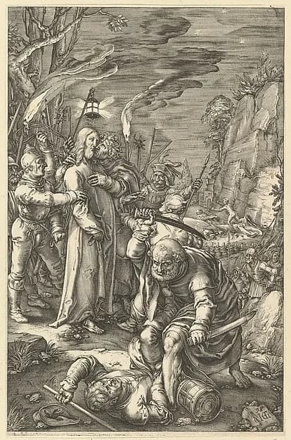 The Betrayal of Christ, from "The Passion of Christ" by Anonymous depicting Matthew 26