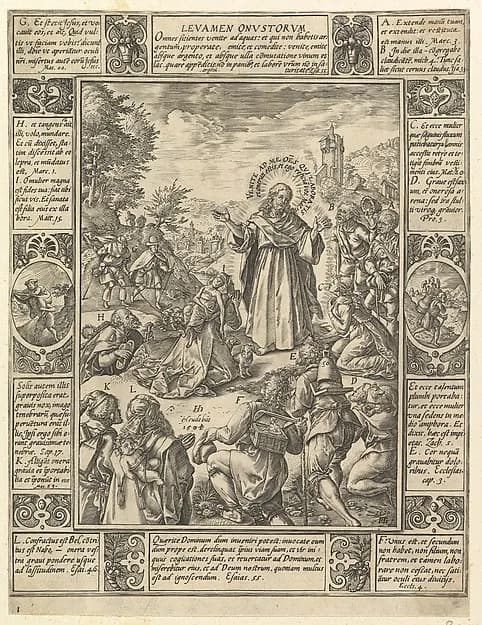 Levamen Onostrorum, from "Allegories of the Christian Faith, from Christian and Profane Allegories" by Hendrick Goltzius depicting John 1