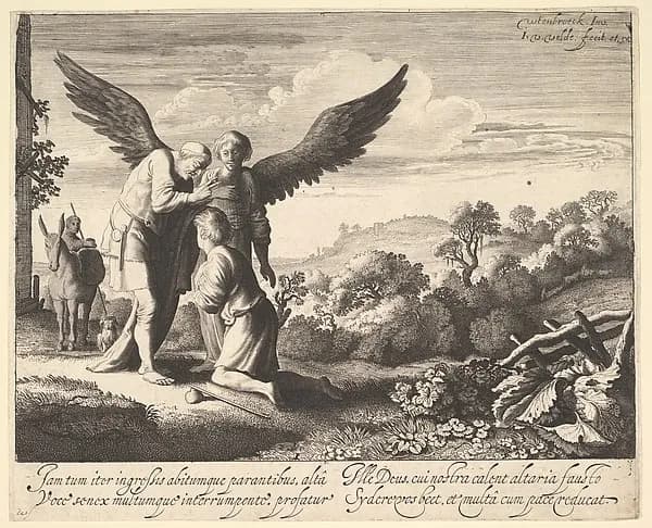 Tobias Blessed by Blind Tobit by Jan van de Velde II depicting Tobit 6