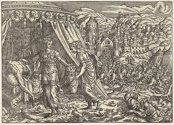 Judith and Holofernes, from Biblia, Frankfurt by Anonymous, German, 16th century depicting Judith 13