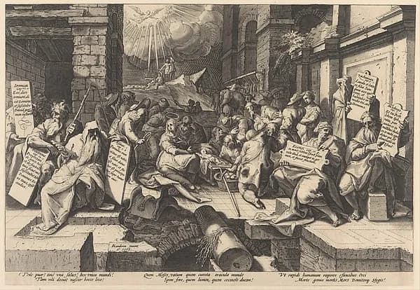 The Adoration of the Shepherds, Surrounded by Moses and Five Prophets by Jacob Matham depicting Exodus 2