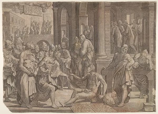 Saint John and Saint Peter Healing the Cripple by Lambert Suavius depicting Matthew 3