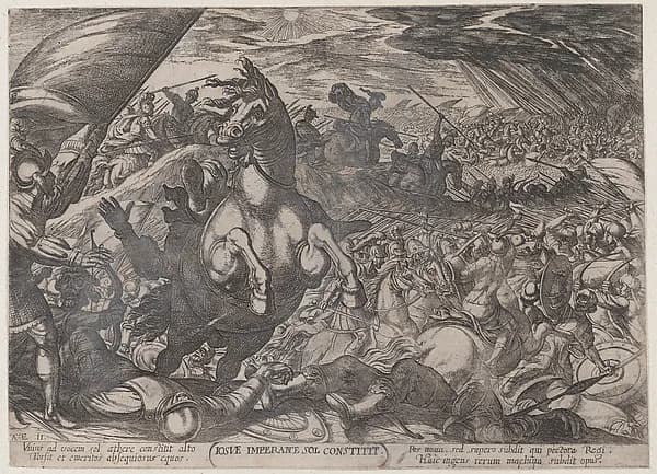 Plate 11: Joshua Ordering the Sun to Stand Still, from "The Battles of the Old Testament" by Antonio Tempesta depicting Joshua 6