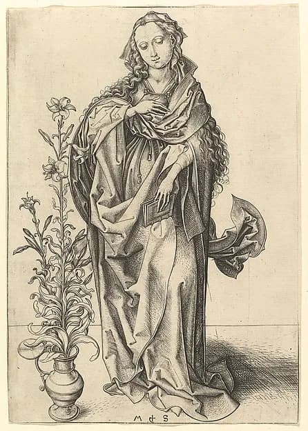 The Annunciation: The Virgin by Martin Schongauer depicting Luke 1