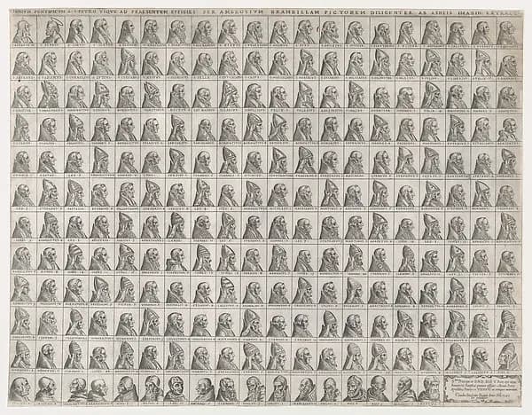 Small Portraits of the Popes from Christ to Sixtus V, from "Speculum Romanae Magnificentiae" by Giovanni Ambrogio Brambilla depicting John 1
