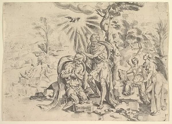 The Baptism of Christ by Maarten van Heemskerck depicting Matthew 3